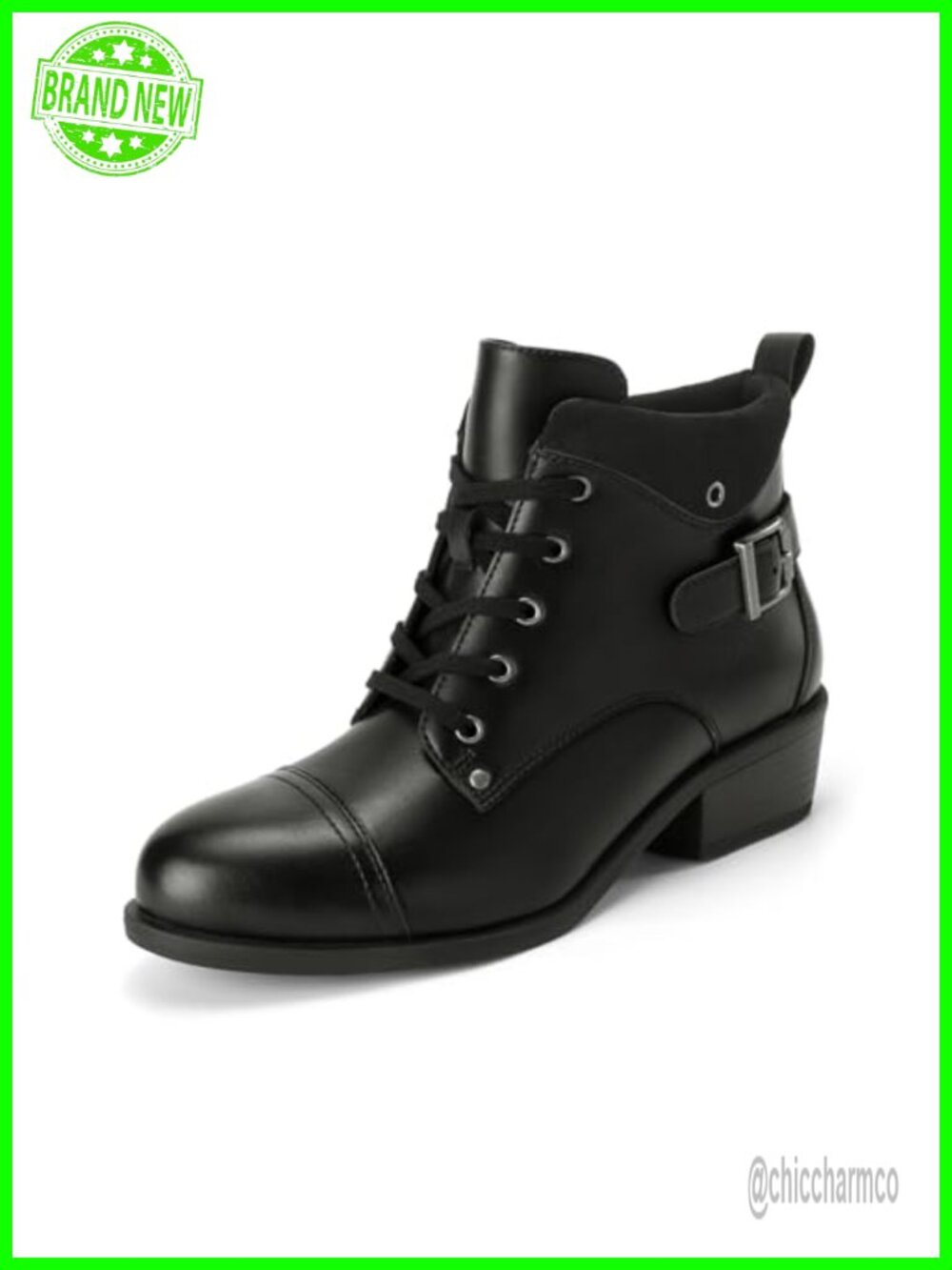 Women's Ankle Boots Chunky Low Heel Round Toe Lace Up Booties Side Zipper